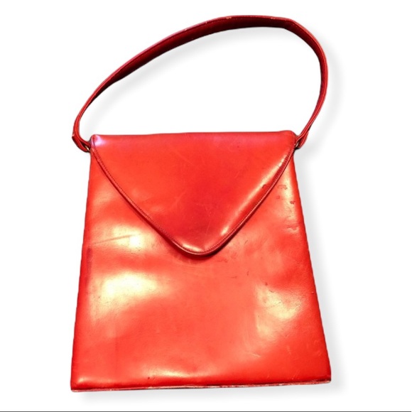 Vintage Small Structured Leather Top Handle Handbag Purse - Red / Orange / Rust - Picture 16 of 16
